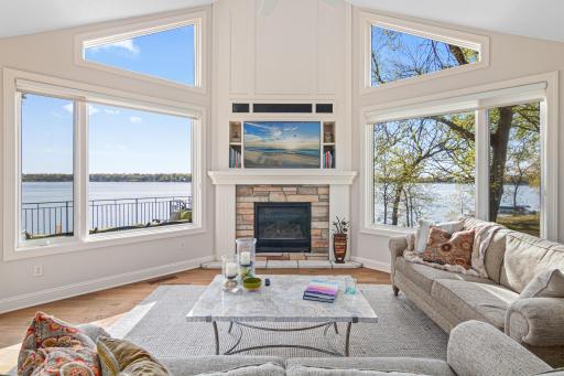 Walls of windows create the feeling of being on the bow of a boat, offering panoramic views of the tranquil and fun waters of Turtle Lake.