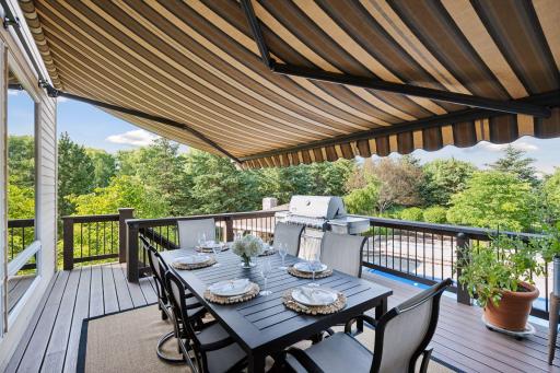 Remote controlled retractable awning provides the right amount of shade for those warm summer days.