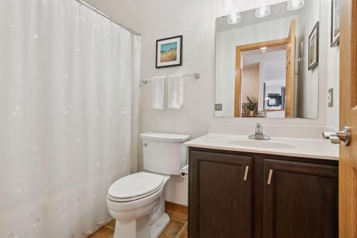 This full bathroom is just outside the main floor guest bedroom