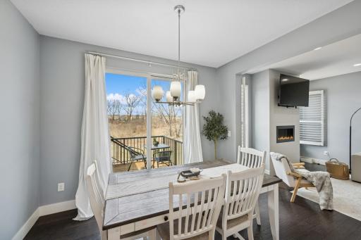 The dining room has a great view of the nature.