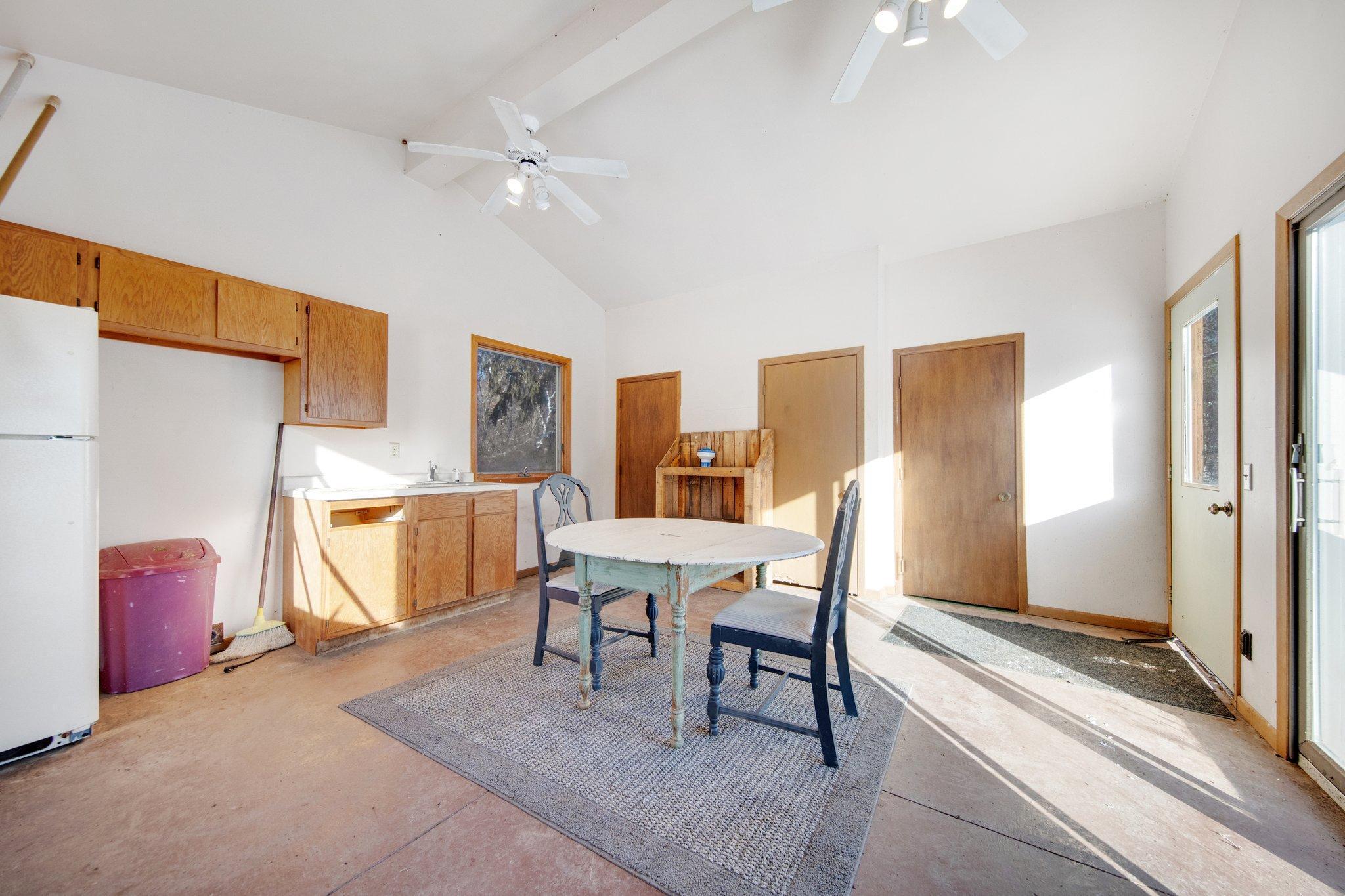 Inside the pool house.