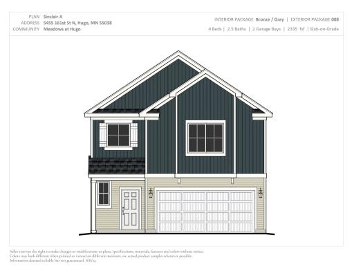 5455 161st St N, Hugo - Exterior Rendering. Photos and renderings may not depict actual plan, materials, & finishes may vary. All measurements are approximate.