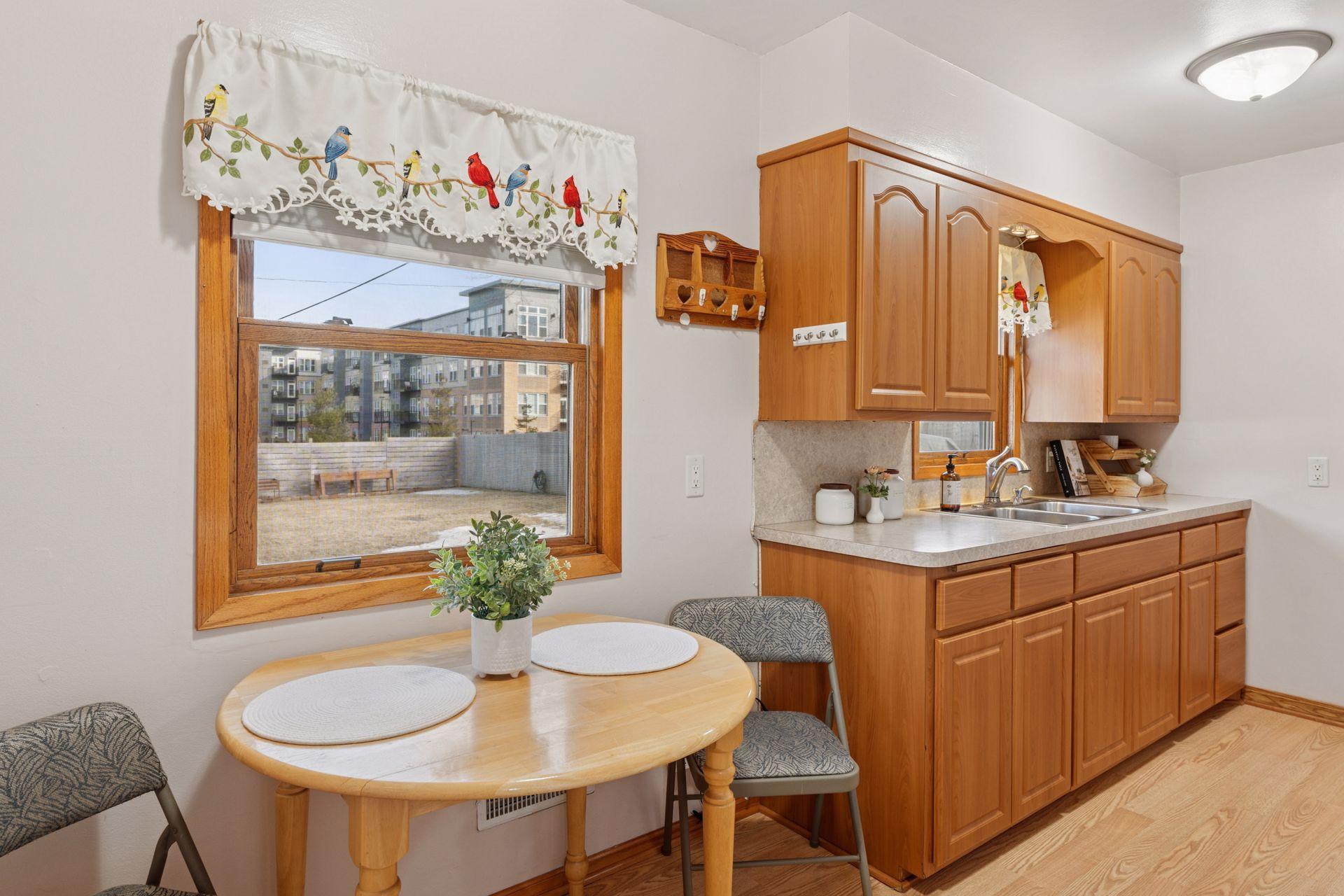 Kitchen overlooks the spacious backyard