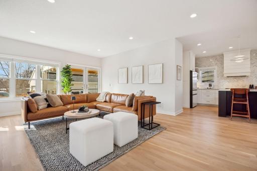 Living Room with Walkout to Newly Finished Outdoor Patio