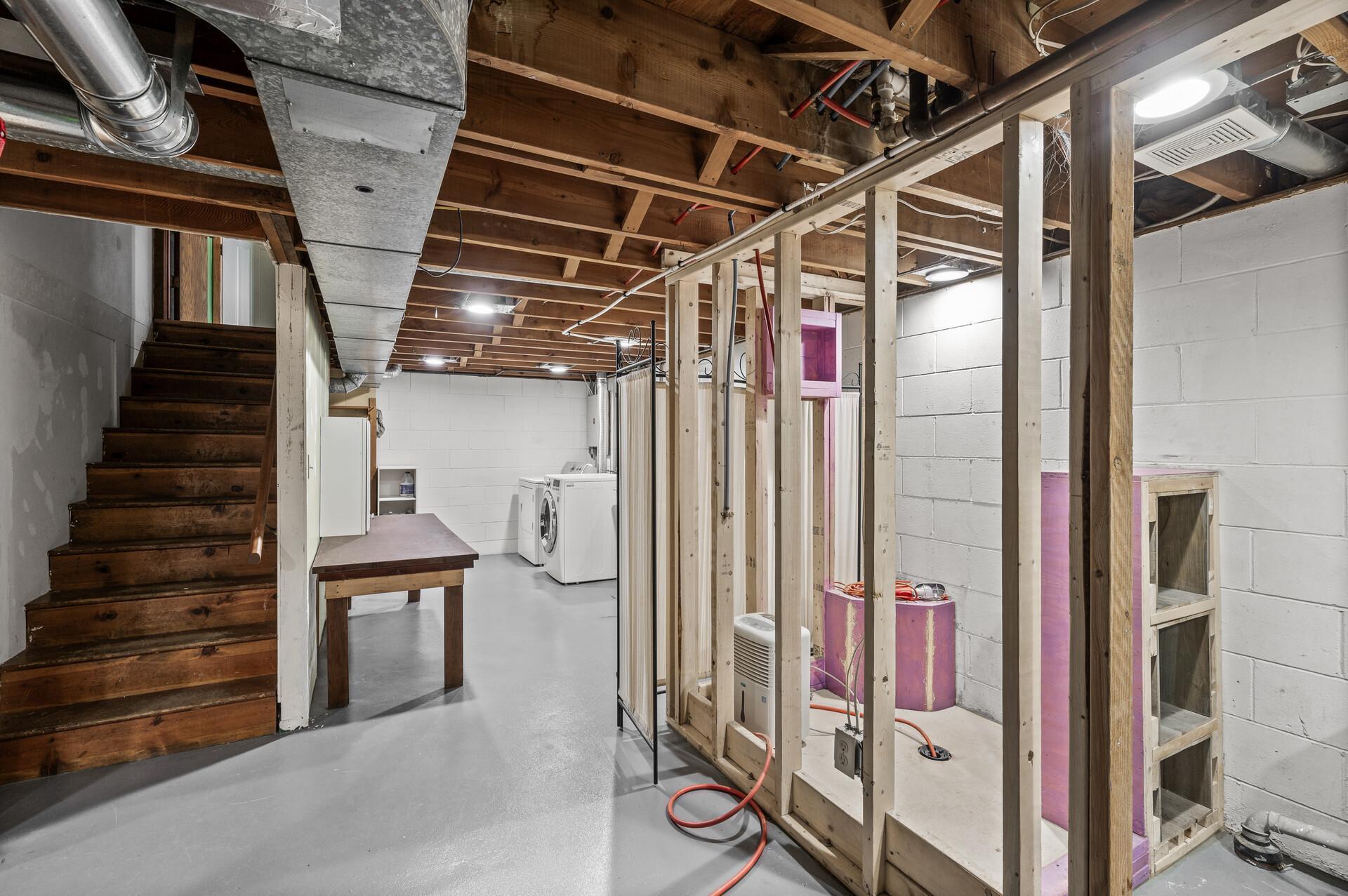 Lower level bath framed for a walk in shower!