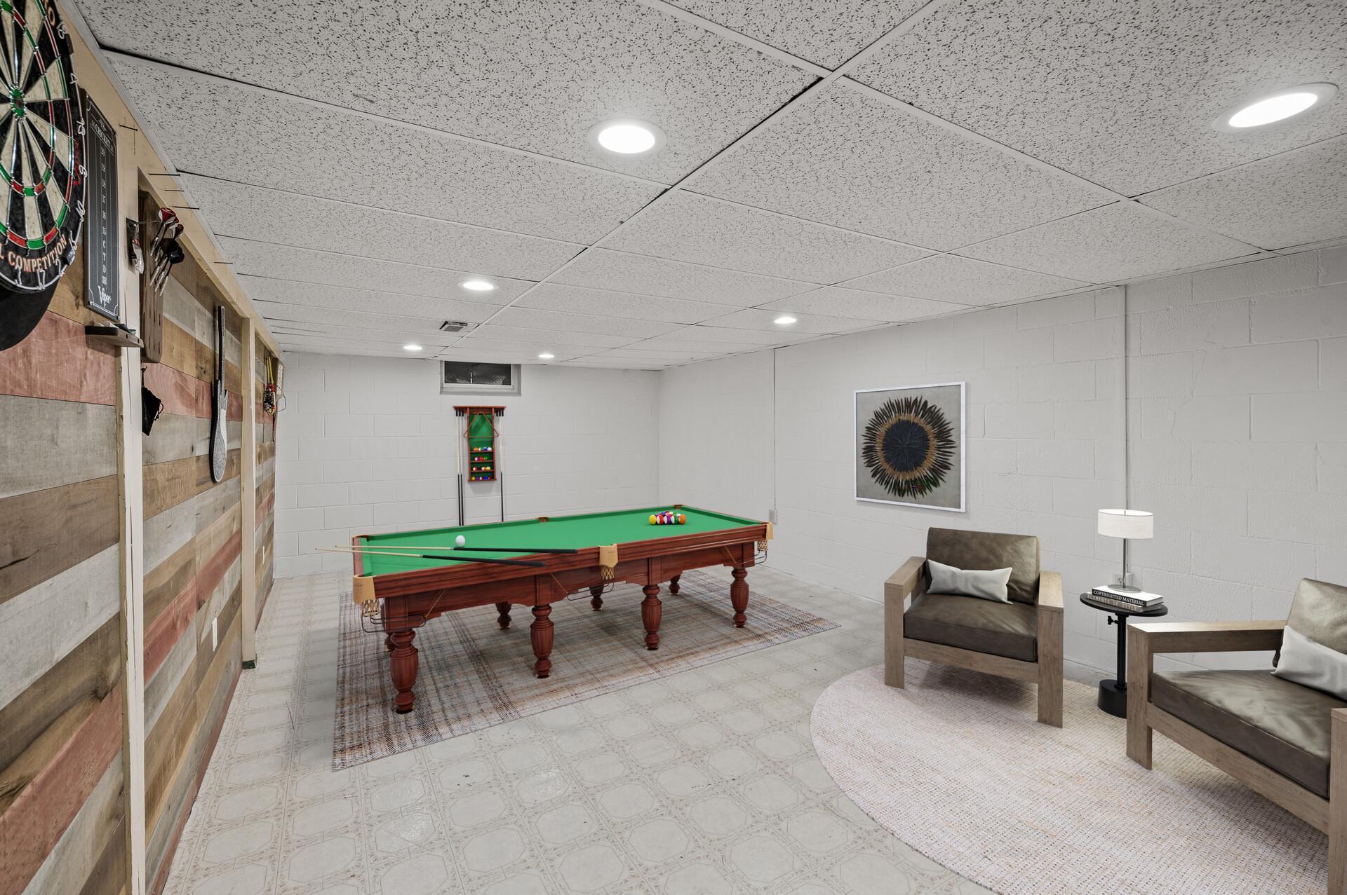 Lower level recreation room / theater room / family room. (This has been virtually staged to show the livability of the room.