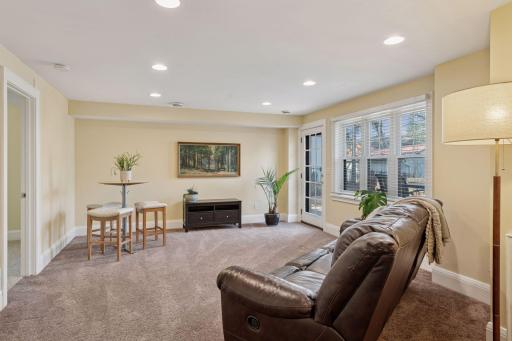 Walk-out lower level Family Room - Recessed lighting, fresh paint and carpeted flooring. Light and Bright! This could be a great rental space should that be of interest.