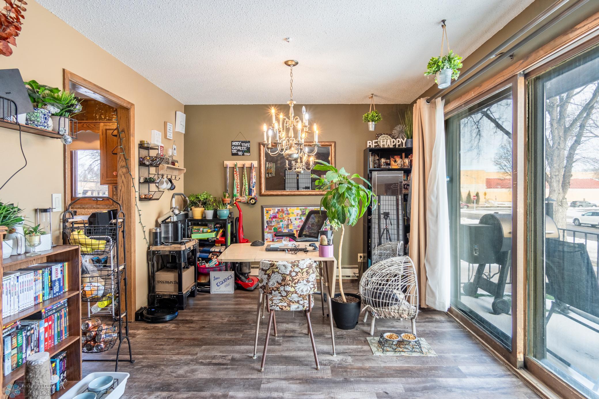 Dining area with patio door to deck