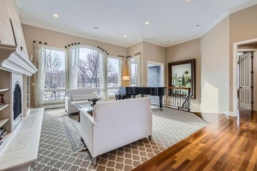 Living room view and staircase to lower level
