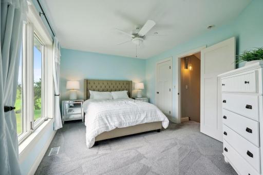 One of the six bedrooms on the upper level