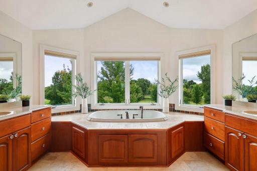Enjoy the incredible views from this primary bathroom