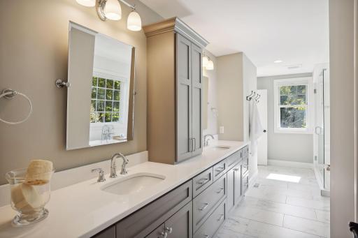 Primary Bath Featuring Dual Sinks, Soaking Tub and Large Walk-in Shower