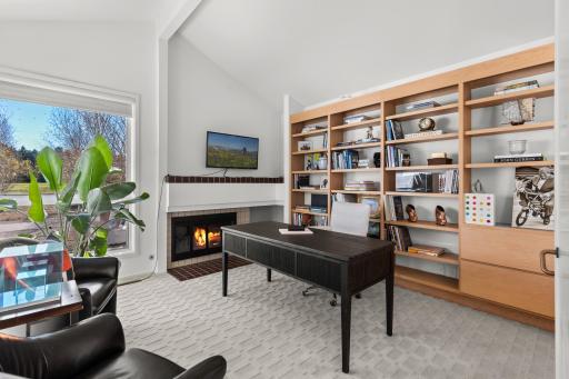 Library/office with fireplace and southern views