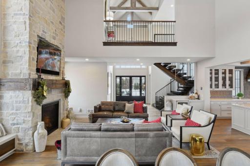 View of great room and suspended walkway