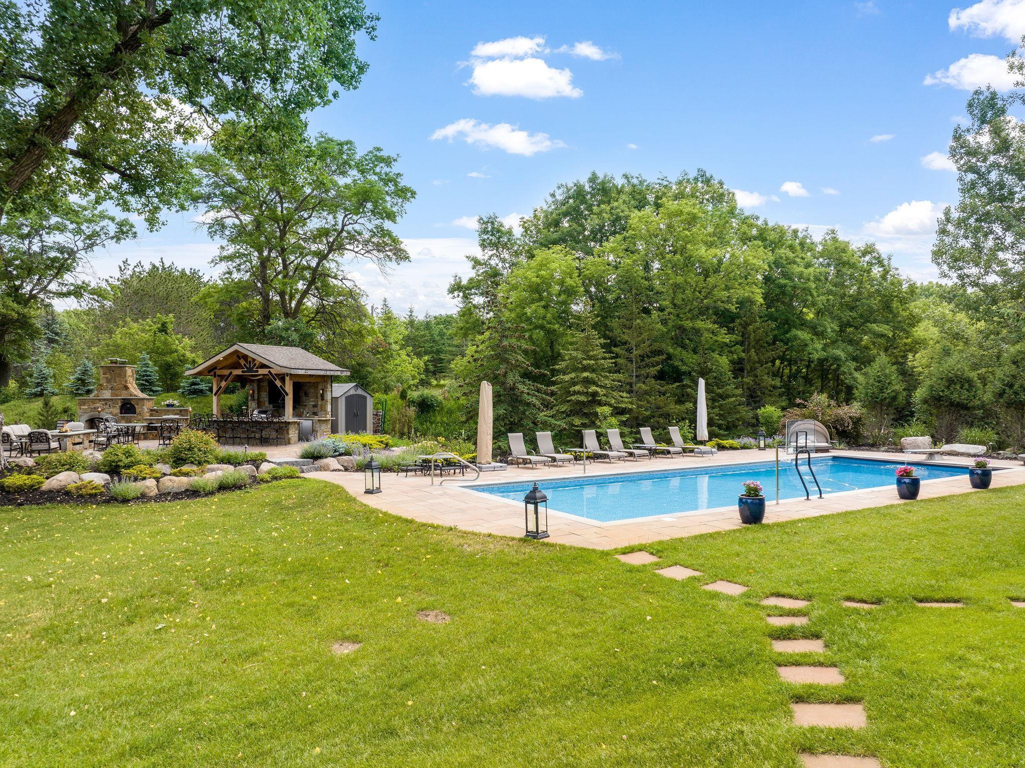 The beautiful pool was built in the perfect location to take advantage of the best sun and to not interfere with the view of the natural ponds.