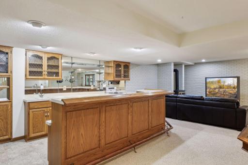 Lower level Family Room with wood stove & Wet Bar, plus hidden Workshop