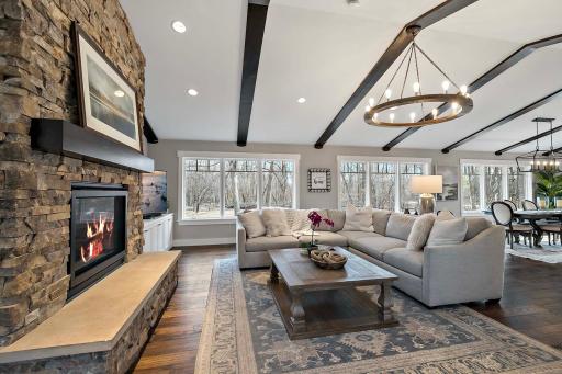 An exquisite light fixture that beautifully complements the room's modern design.