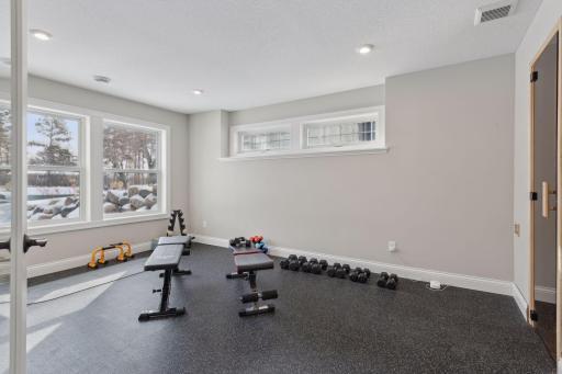 Private gym with water facing views.