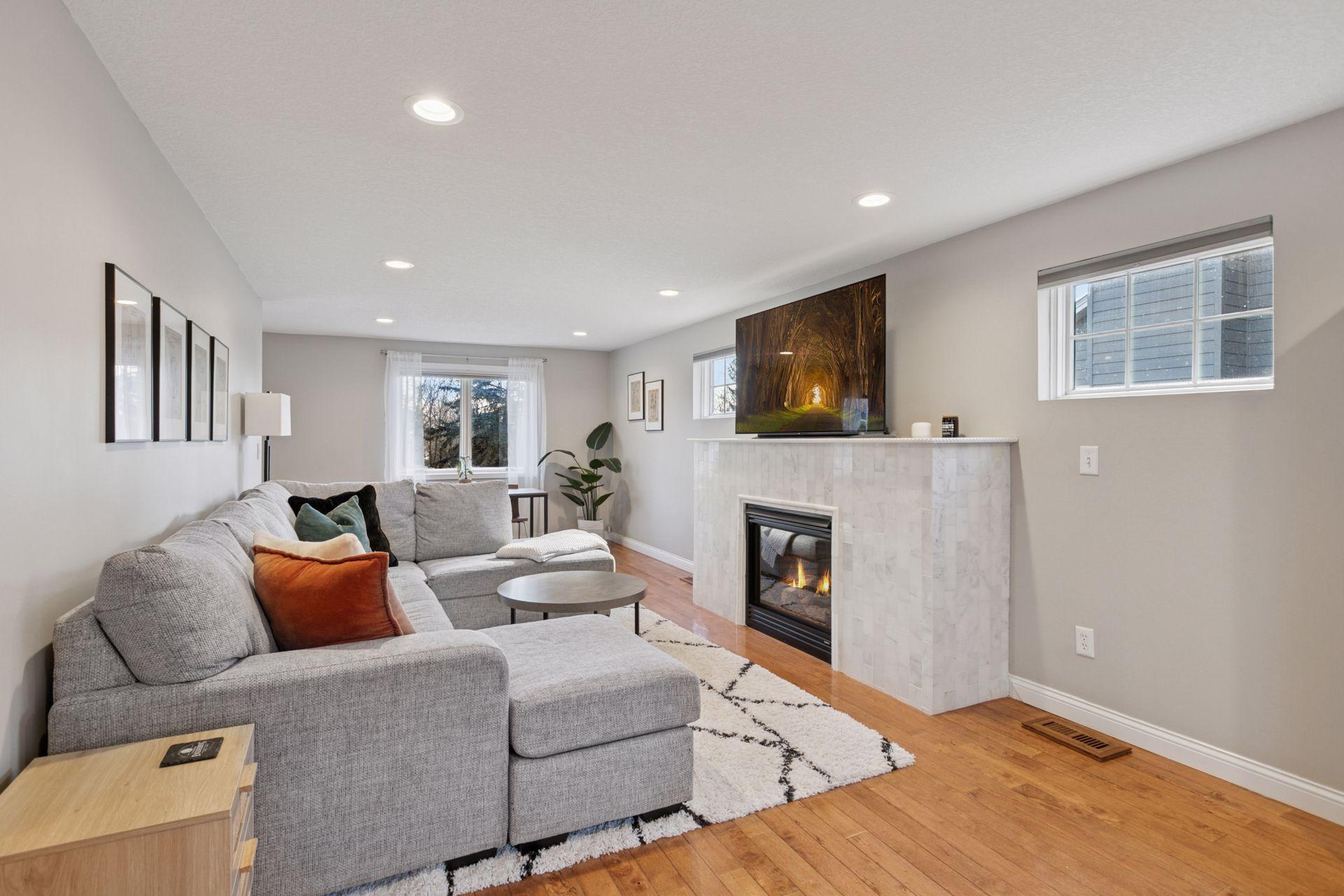Main level living room with gas fireplace