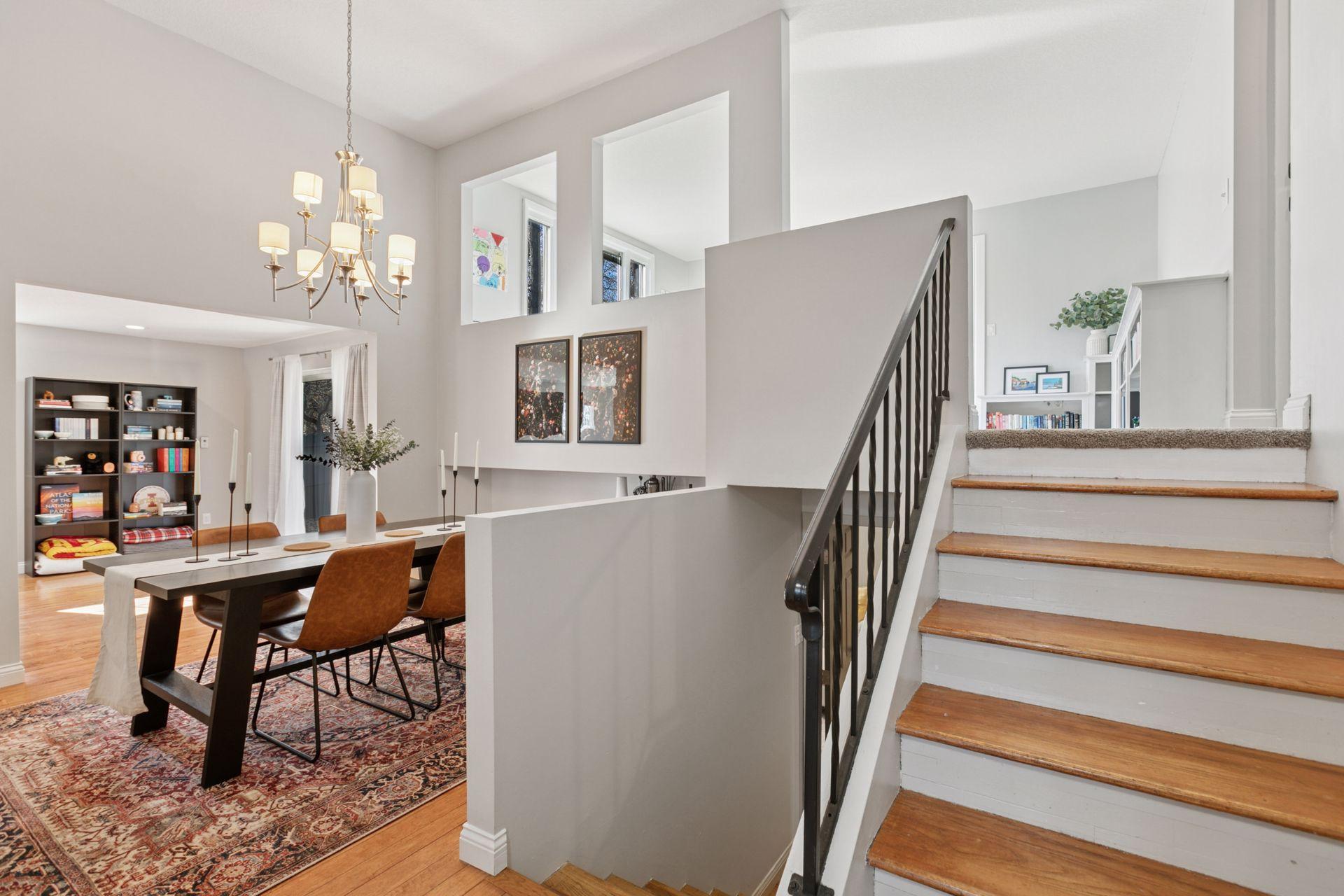 The vaulted ceiling offers allows for light to spill into the home.