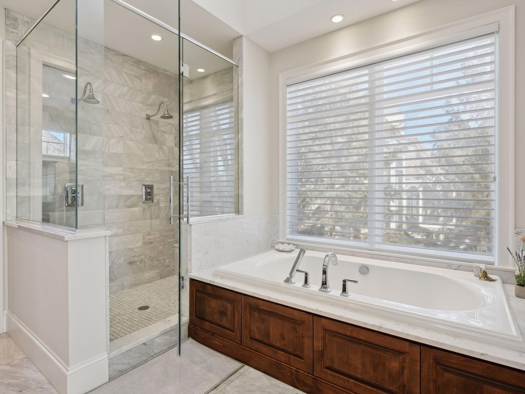 Dual shower heads and soaking tub