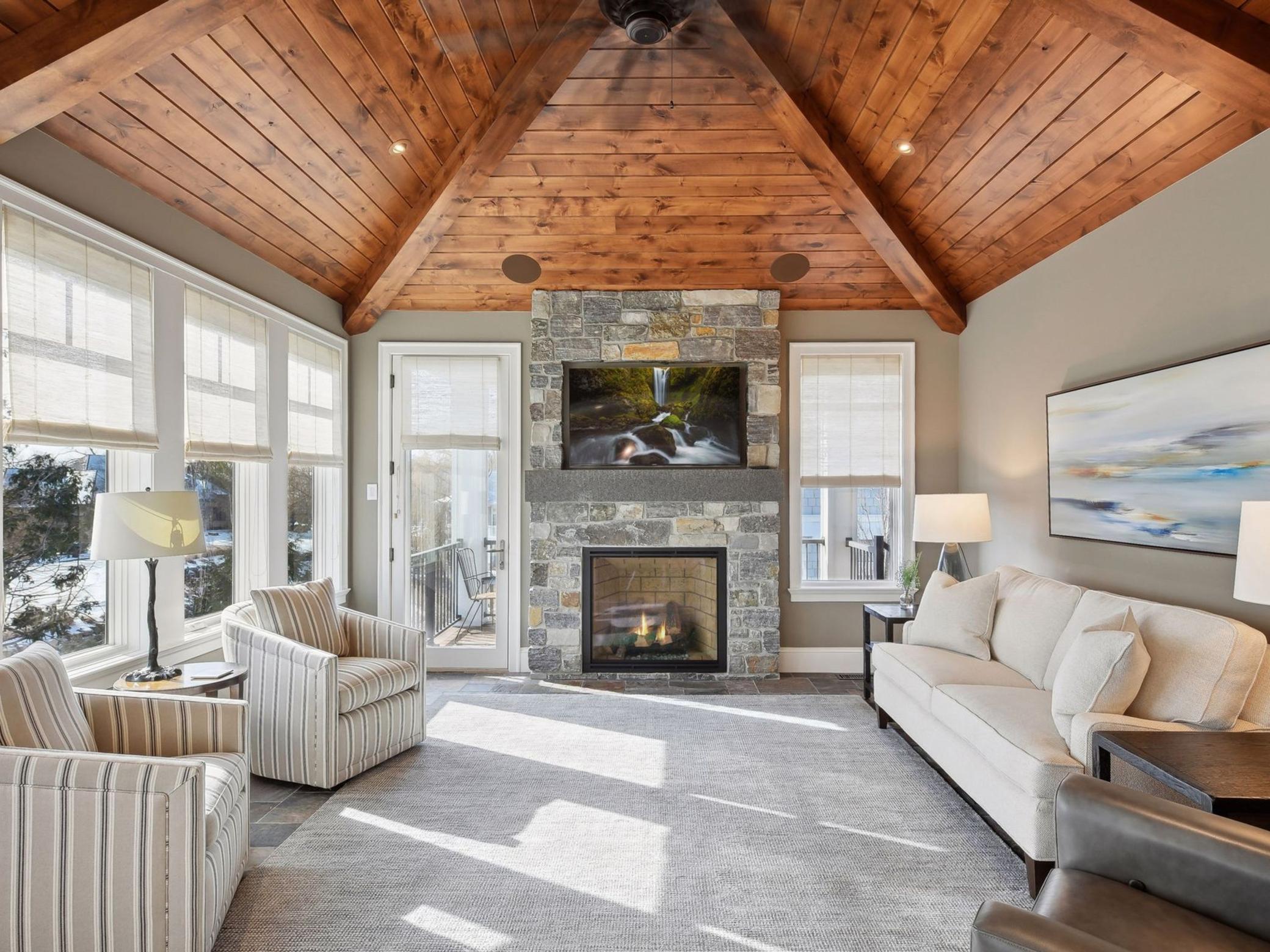 Peaceful fireplace setting for your warm cup of coffee