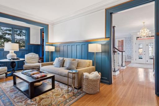 The family room is located adjacent to the kitchen and main entry hall.