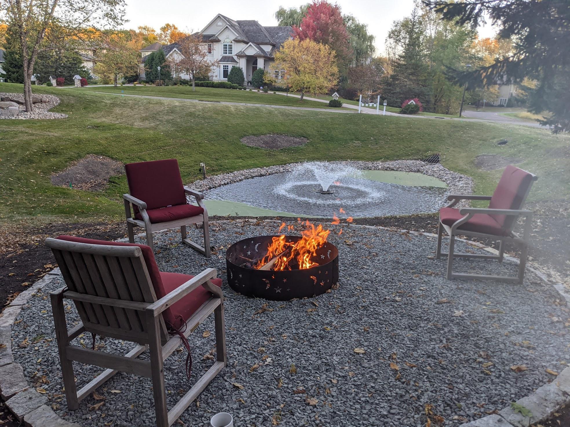 Fall firepit and pond area