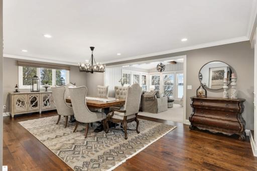 Dinning room is perfectly located between the kitchen, four season porch and family room