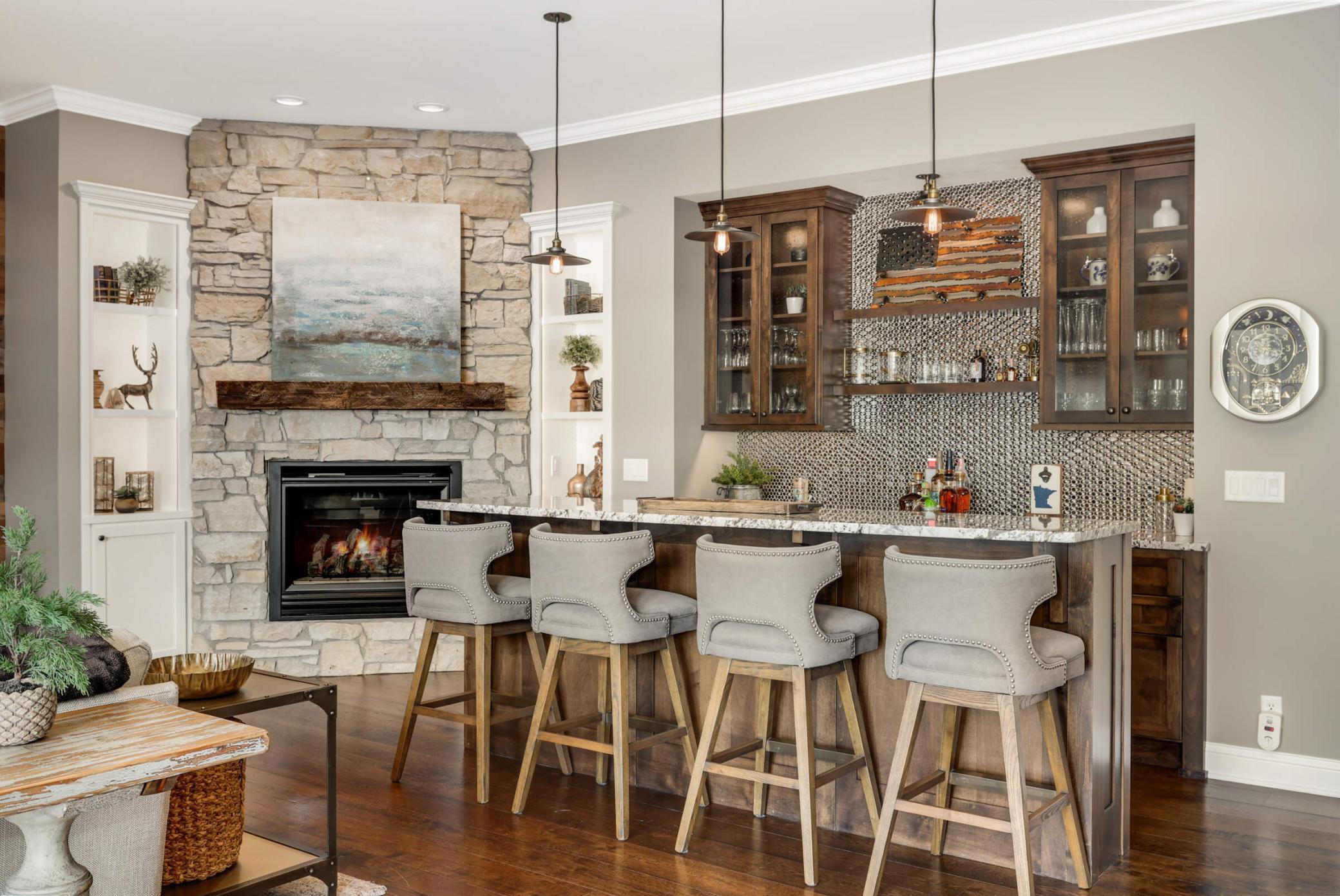 Family room has a full bar and fire place