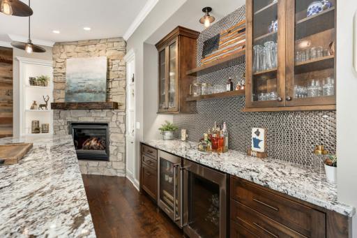 A view behind the bar....really nice cabinetry and tile