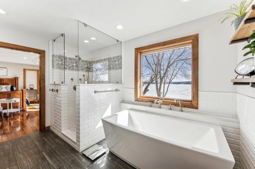 Gorgeous walk in shower with glass surround making sure to capture as much natural light as possible.