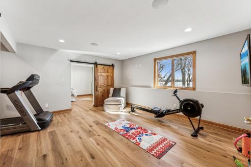 Previously unfinished is this space that was done in 2020 and is currently being used as an exercise room.