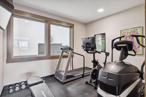 Workout room is separate from the sport court.