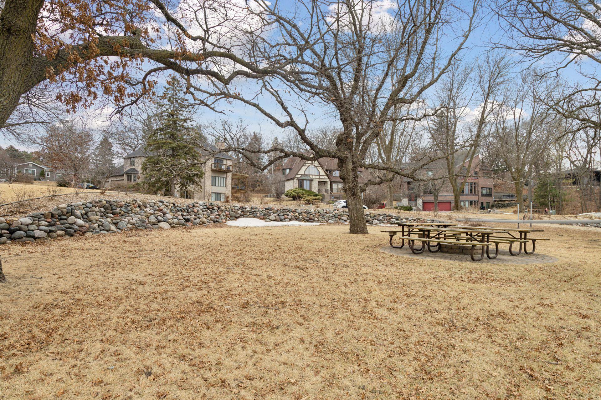 Picnic tables and firepit