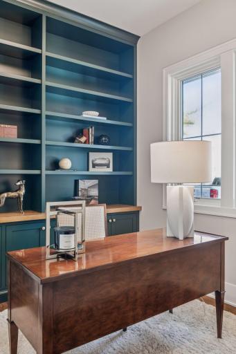 Office with built-in bookshelves