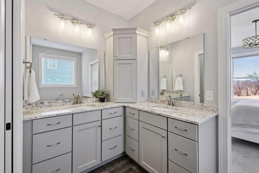 Double sinks in the primary suite bathroom