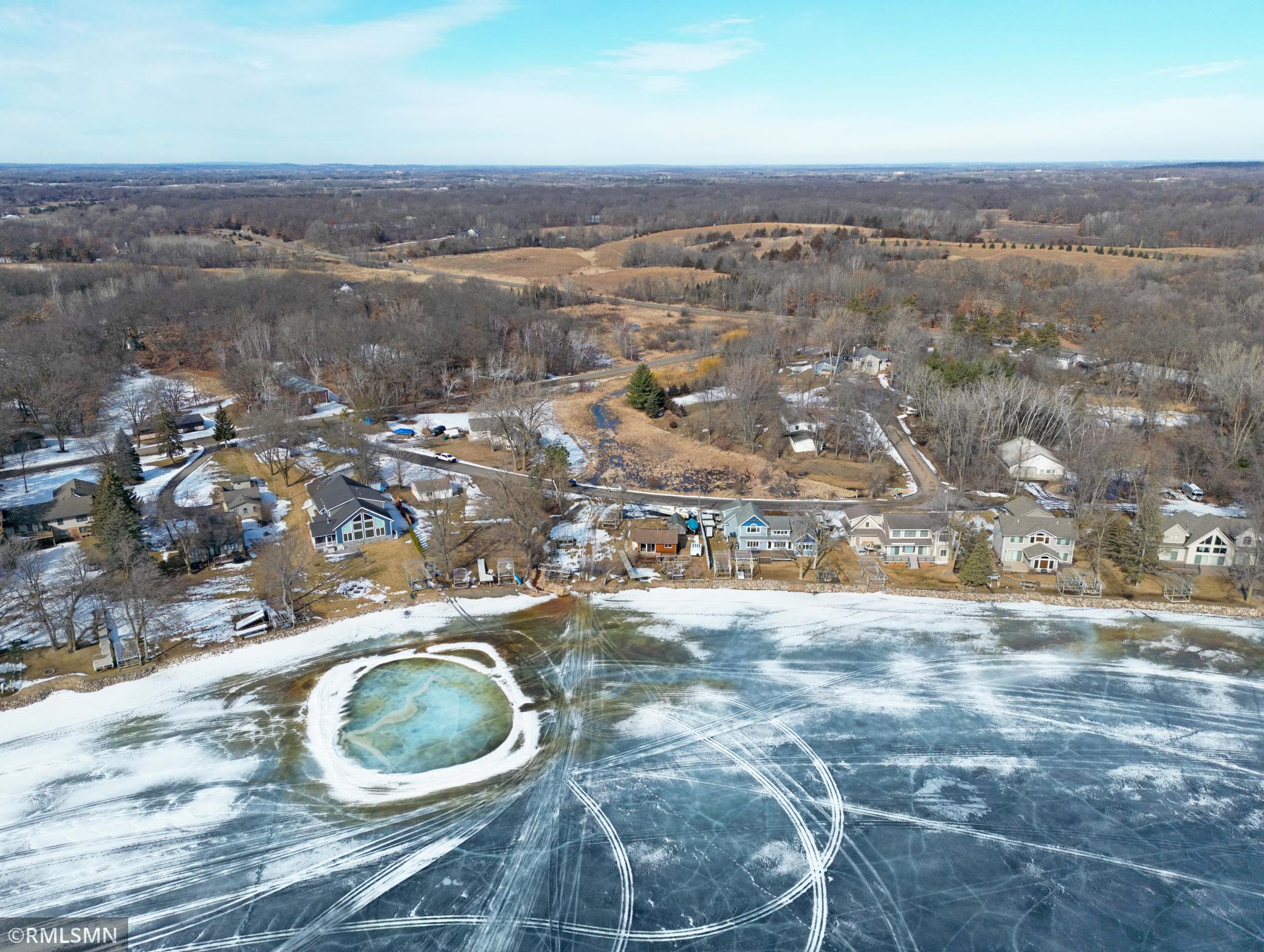 The aerial from above shows the quiet location of the area. Also the lake home is on a dead end road so peaceful area to be in.