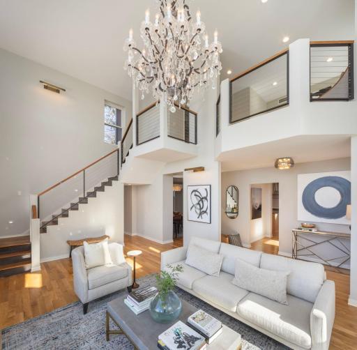 Open and airy space with lookout from second level.