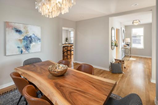 Formal dining space adjacent to kitchen and butler's pantry.
