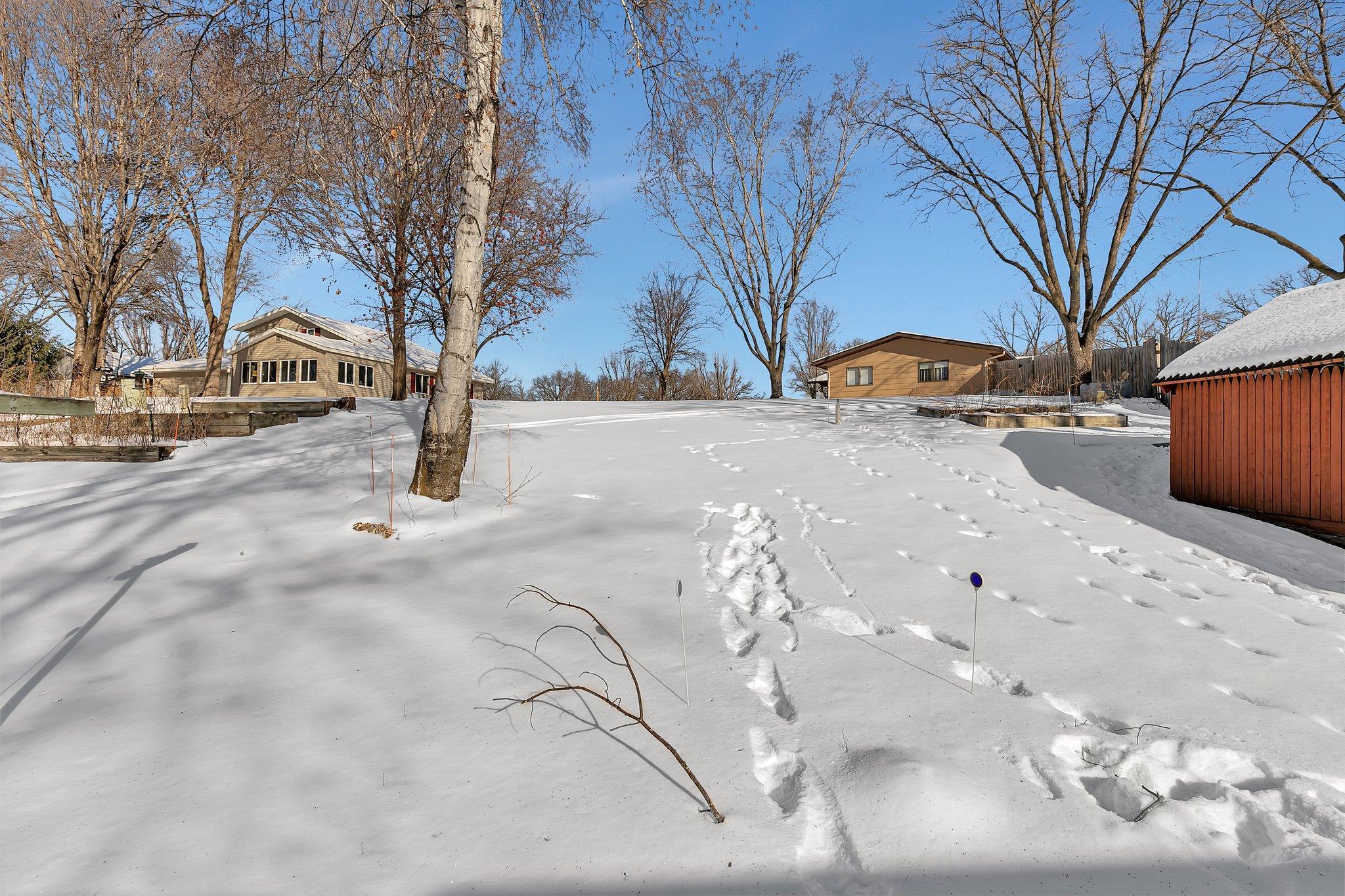 Raised garden beds in back yard.