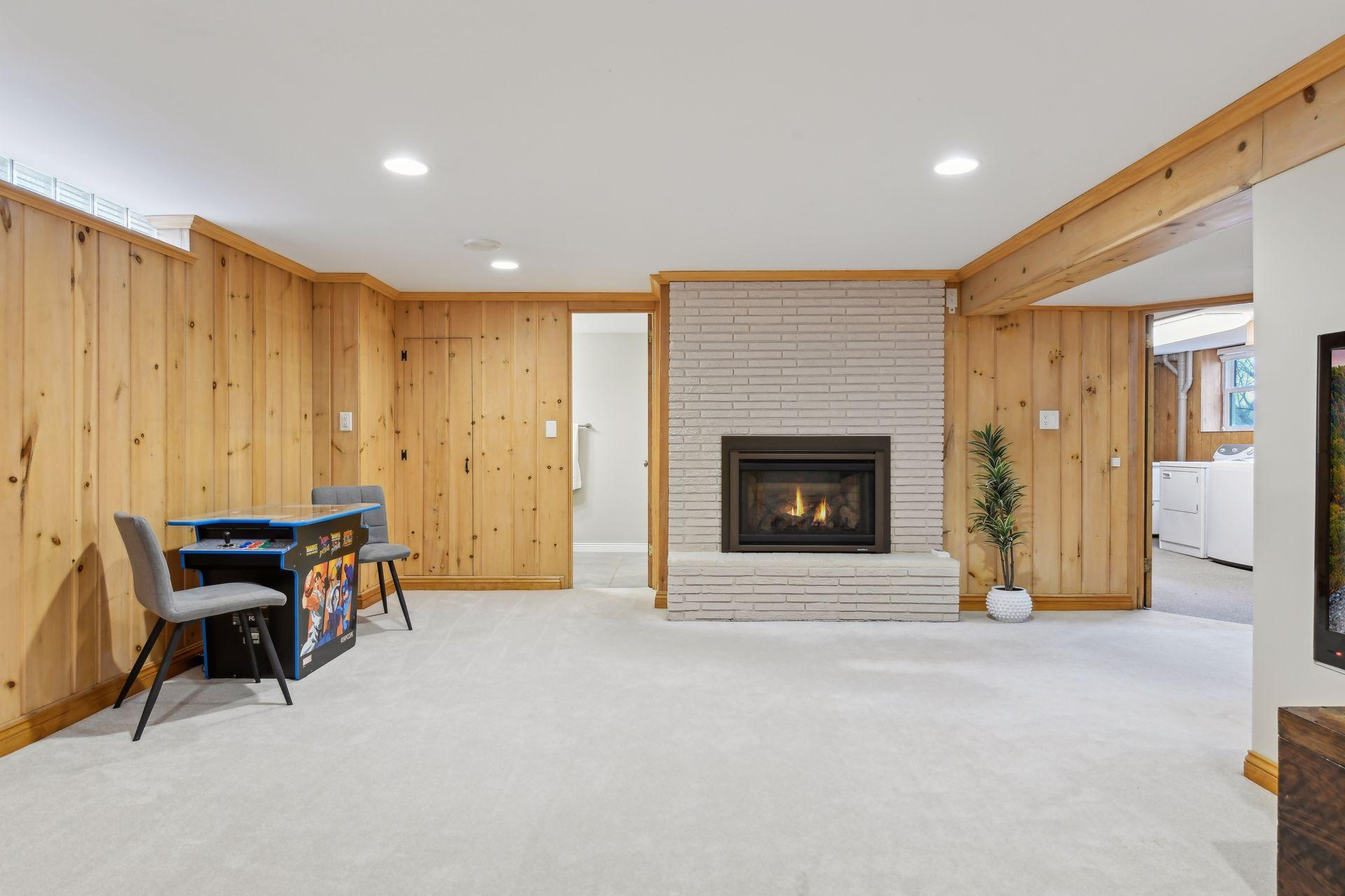 Gas burning fireplace and additional storage closet.