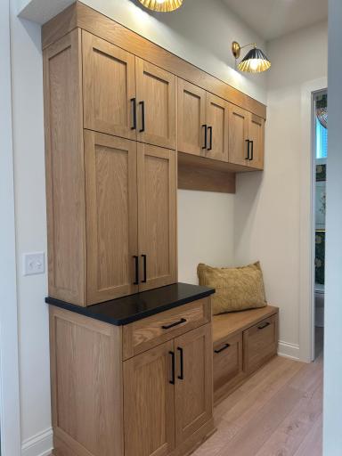 Built in 52" white oak Boot bench and drop zone