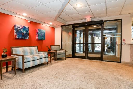 Entrance to 24/7 staffed front desk with visitor sign-in