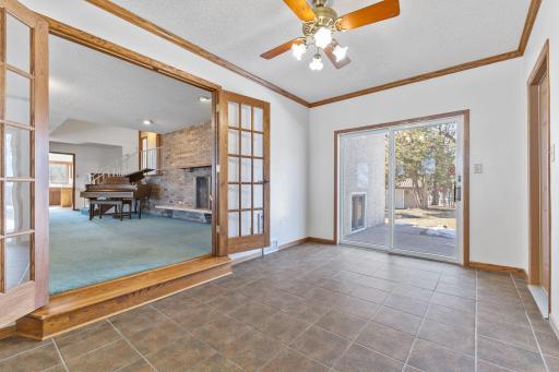 Breezeway from house to garage walks out to backyard!