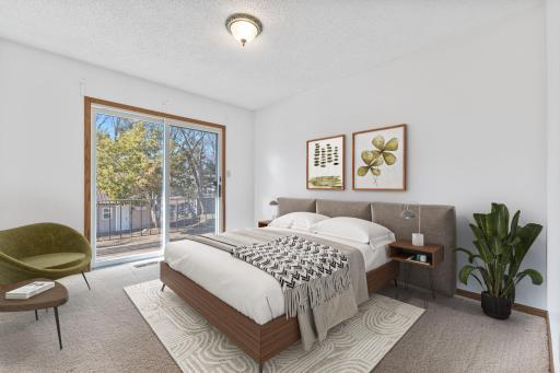 2nd Bedroom on Upper Level with deck access (virtually staged)