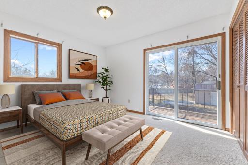 3rd Bedroom on Upper Level with deck access (virtually staged)