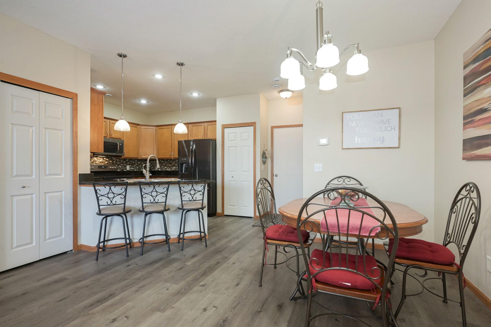 Kitchen peninsula for extra seating.