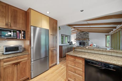 Granite countertops and stainless appliances in this updated kitchen.