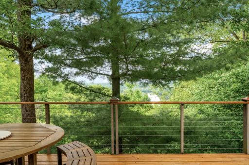 This soft white pine frames views of the St Croix River from the deck.